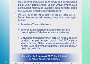 Pemberitahuan untuk Nasabah Setia Bank Kalsel
