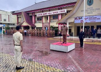 Meski Diguyur Hujan, Bupati HSU Pimpin Hari Lahir Pancasila