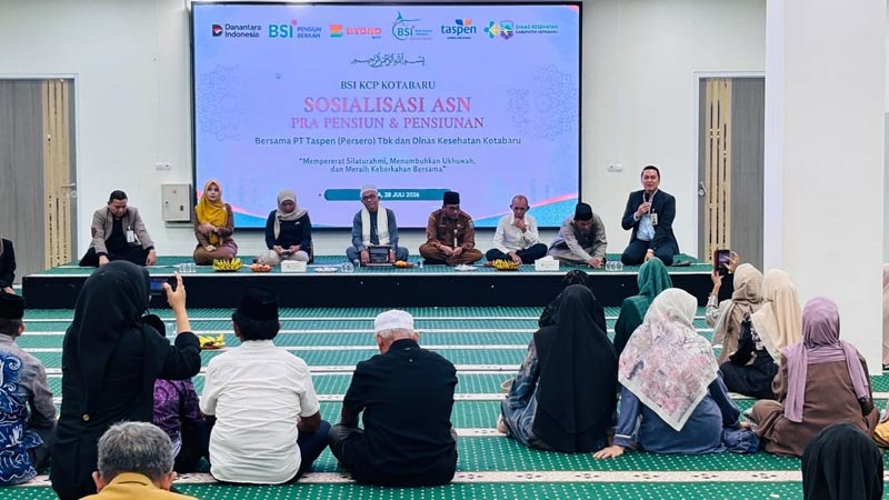 Sosialisasi ASN Pra Pensiun SOSIALISASI-BKPSDM kotabaru menghadiri kegiatan Sosialisasi ASN Pra Pensiun dan Silaturahmi Pengajian Nasabah Pensiunan Eksisting Bank Syariah Indonesia KCP Kotabaru. (foto:mb./ebet)