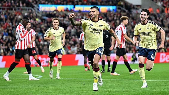 Meriam London Kalahkan Tuan Rumah Sunderland 2-0 Mencetak gol - Bruno Guimaraes dari Arsenal mencetak gol pertama timnya dalam pertandingan Liga Premier 2026/27 antara Sunderland dan Arsenal FC di Stadium of Light pada 12 September 2026 di Sunderland, Inggris.(foto:mb/web)