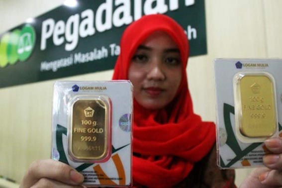 Emas Antam Pegadaian Dipatok Rp2.579.000 per Gram EMAS PEGADAIAN - Emas Antam Pegadaian membanderol seharga Rp2.579.000 per gram.(foto:mb/ant)
